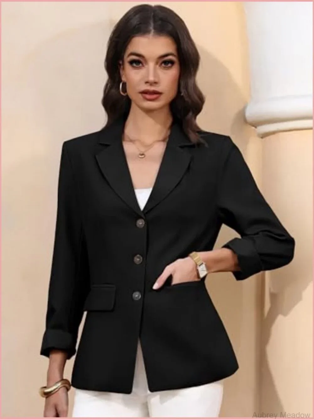 Womens Business Casual 3 Button Blazer Slim Fit Suit Work Jacket Pockets